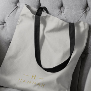 Monogram Gold Grey   Minimalist Elegant Modern Tote Bag