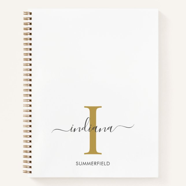Monogram Gold Grey Script Name Initial Notebook (Front)