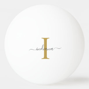 Monogram Gold Grey Script Name Modern Family Ping Pong Ball