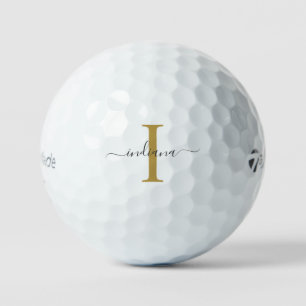 Monogram Gold Grey Script Name Modern Golf Balls