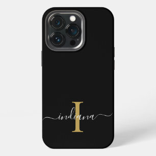 Monogram Gold Initial Grey Script Name Modern iPhone 13 Pro Case