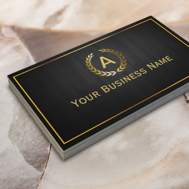 Monogram Gold Laurel Wreath Elegant Business Card (Creator Uploaded)