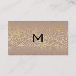 Monogram   Gold Lines Leaves Pattern Business Card