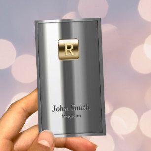 Monogram Gold Logo Metallic Magician Business Card