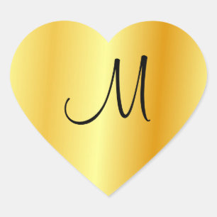 Monogram Gold Look Modern Elegant Template Heart Sticker