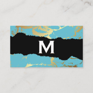 Monogram   Gold Marble Teal Business Card