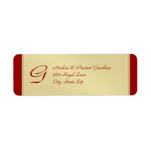 Monogram Gold Metal Red Wedding Address Label Return Address Label