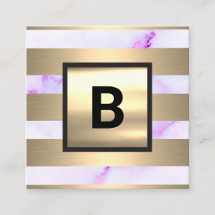 Monogram   Gold Metal Stripes   Purple Marble Square Business Card