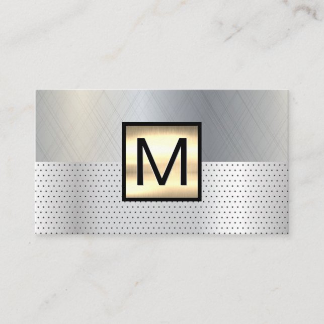 Monogram Gold Metallic | Perforated Background Business Card (Front)