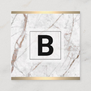 Monogram Gold Metallic Trim White Granite Square Business Card