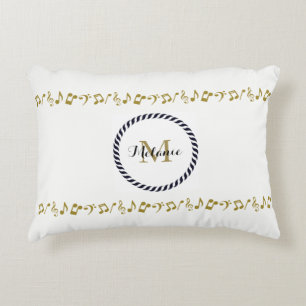 Monogram Gold Music Notes Decorative Cushion