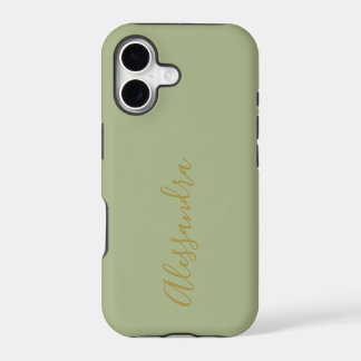 Monogram Gold Name Script Sage Green Minimalist