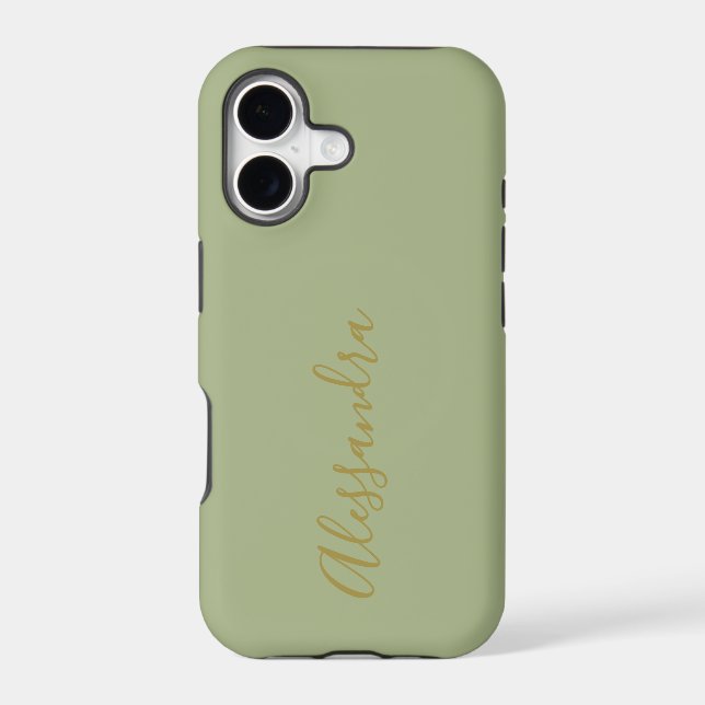 Monogram Gold Name Script Sage Green Minimalist  (Back)