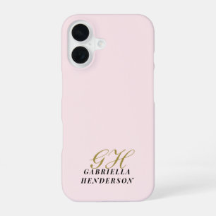 Monogram Gold Pastel Pink Black Minimalist Stylish iPhone 16 Case