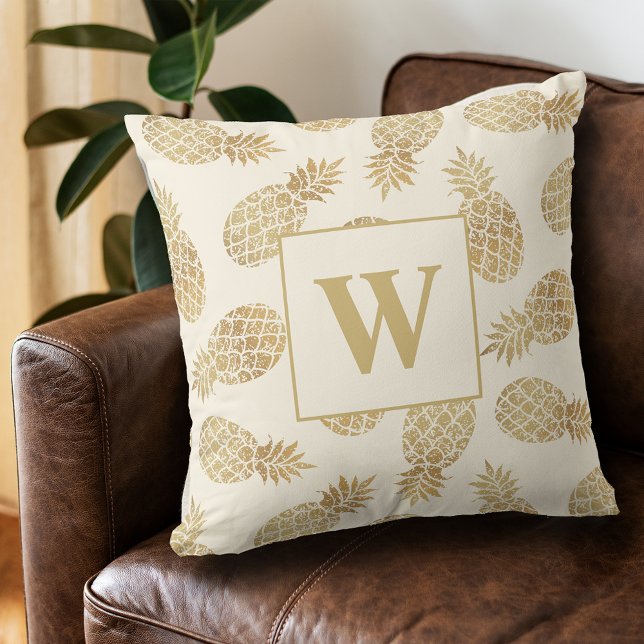 Monogram Gold Pineapples on Ivory Cushion (Creator Uploaded)