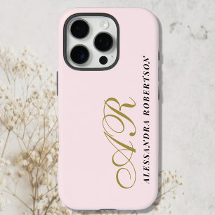 Monogram Gold Powder Pink Black Name Minimalist  iPhone 16 Pro Case