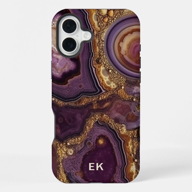 Monogram Gold Purple Geode Agate iPhone Case (Back)