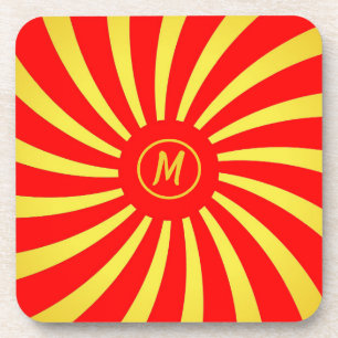 Monogram Gold & Red Spirals Coaster
