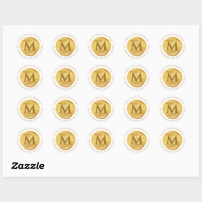 Monogram Gold Seal Return Address Sticker (Sheet)