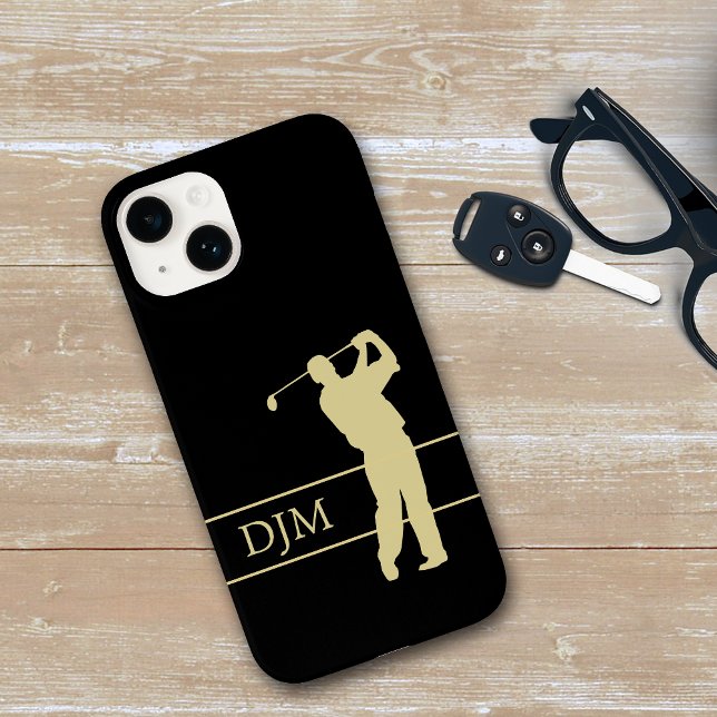 Monogram Gold Silhouette Golfer Case-Mate iPhone Case (Creator Uploaded)