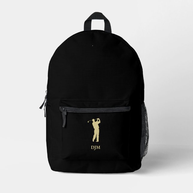 Monogram Gold Silhouette Golfer Printed Backpack (Front)