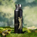 Monogram Gold Silhouette Golfer Water Bottle<br><div class="desc">This beverage bottle features a gold silhouette golfer in full swing. Your monogram in matching gold is framed by thin gold lines. This design looks best on the black colour of bottle. Be sure to see the matching products,  including a golf towel,  in our store.</div>