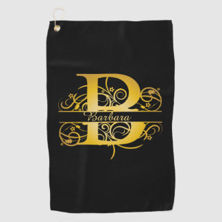 Monogram Gold Silhouette Letter B Golf Towel