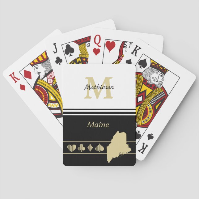 Monogram Gold Silhouette Maine Playing Cards (Back)