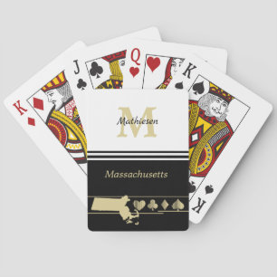 Monogram Gold Silhouette Massachusetts Playing Cards