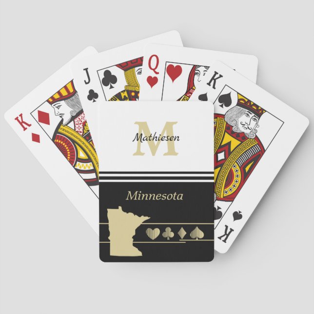 Monogram Gold Silhouette Minnesota Playing Cards (Back)