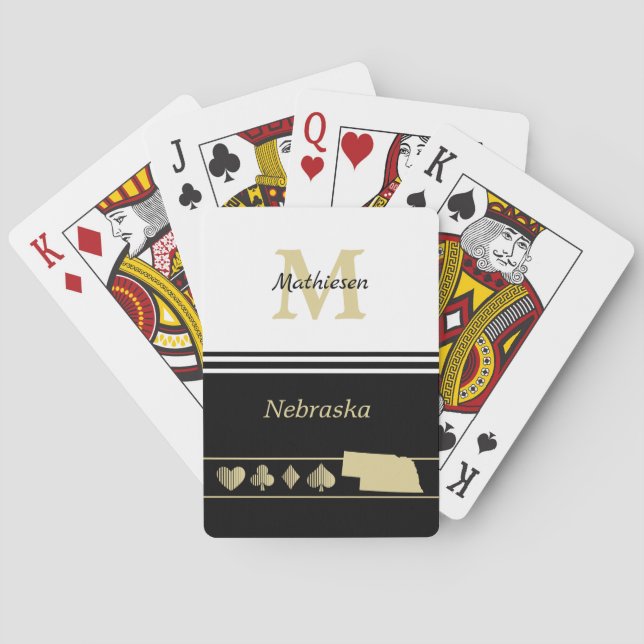 Monogram Gold Silhouette Nebraska Playing Cards (Back)