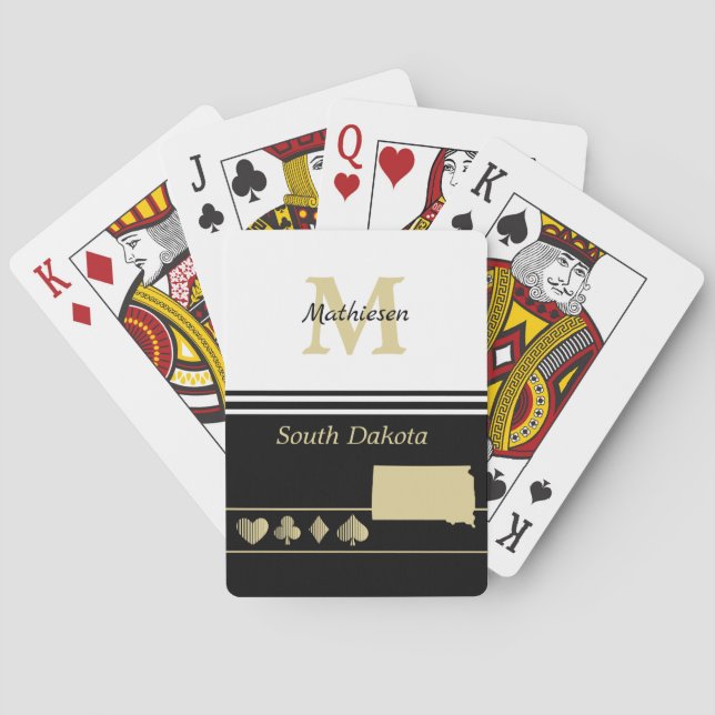 Monogram Gold Silhouette South Dakota Playing Cards (Back)