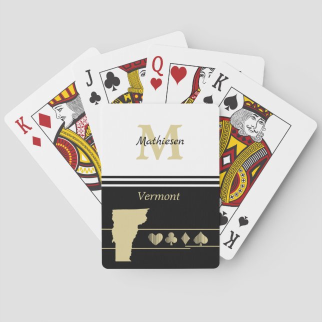 Monogram Gold Silhouette Vermont Playing Cards (Back)