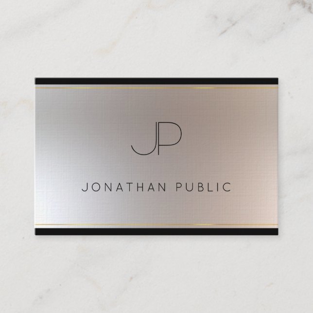 Monogram Gold Silver Elegant Modern Template Luxe Business Card (Front)