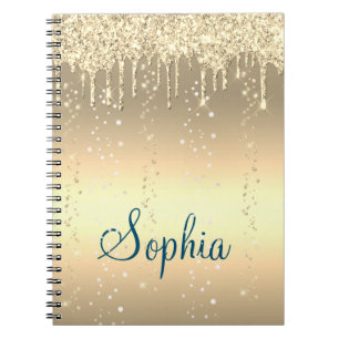 Monogram Gold Sparkle Dripping Glitter Metallic Notebook