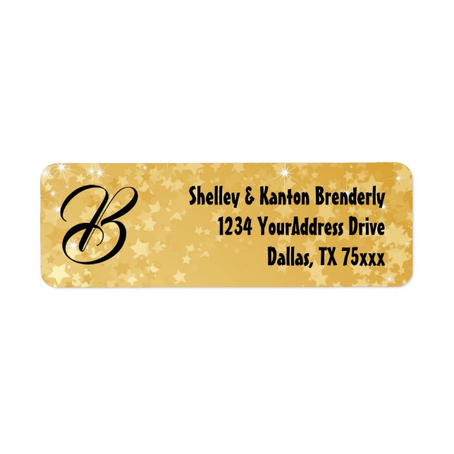 Monogram Gold Stars Label Return Address Label (Front)
