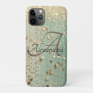 Monogram Gold Stars on Sea Green          iPhone 11 Pro Case
