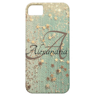 Monogram Gold Stars on Sea Green          Barely There iPhone 5 Case