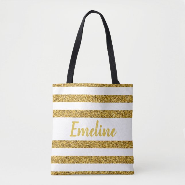 Monogram Gold Stripe Tote Bag (Front)