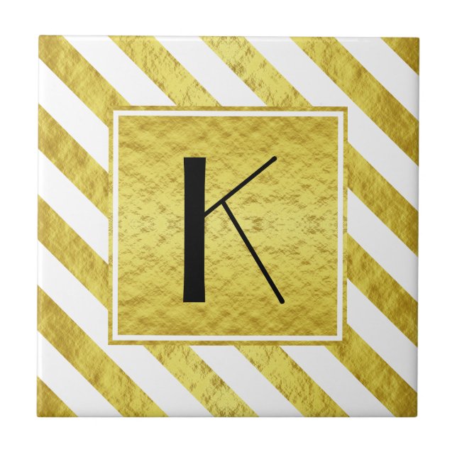 Monogram Gold Stripes Pattern Ceramic Tile (Front)