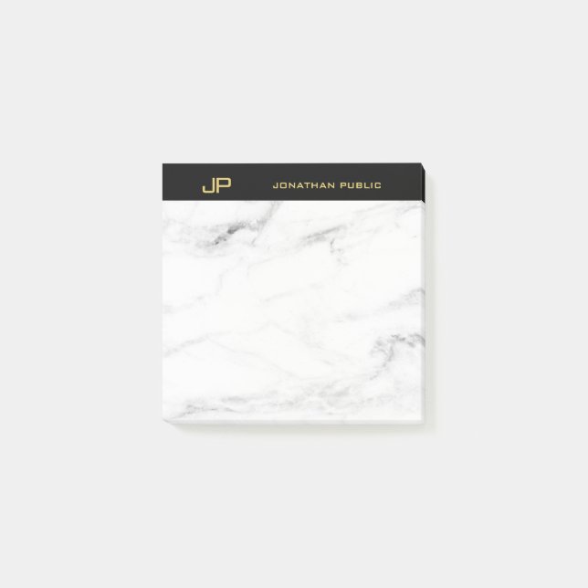 Monogram Gold Text White Marble Elegant Template Post-it Notes (Front)
