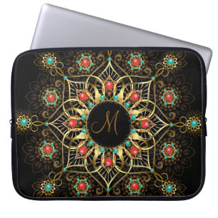 Monogram Gold Turquiose Red Mandala Jewel  Laptop Sleeve