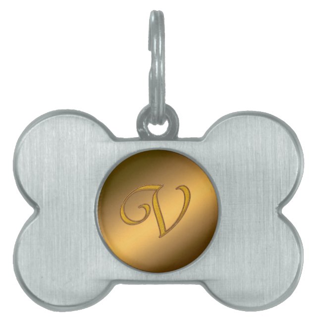 Monogram Gold V Pet ID Tag (Front)