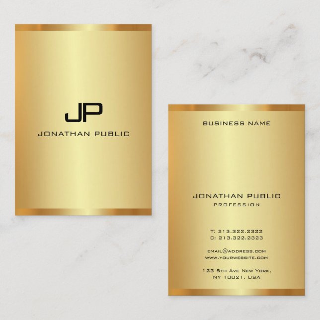 Monogram Gold Vertical Template Luxury Silk Finish Business Card (Front/Back)