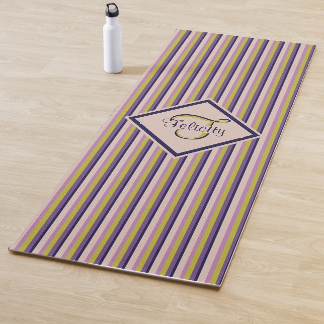 Monogram Gold, Violet, Purple & Pink Stripes Yoga Mat (In Situ)