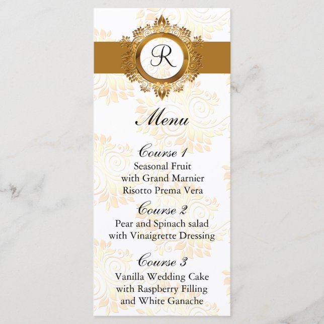 monogram gold wedding menu (Front)