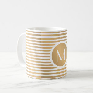 Monogram Gold & White Stripes Coffee Mug