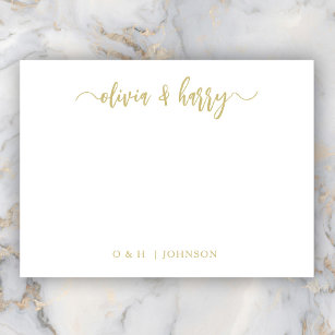 Monogram Gold White Wedding Note Card