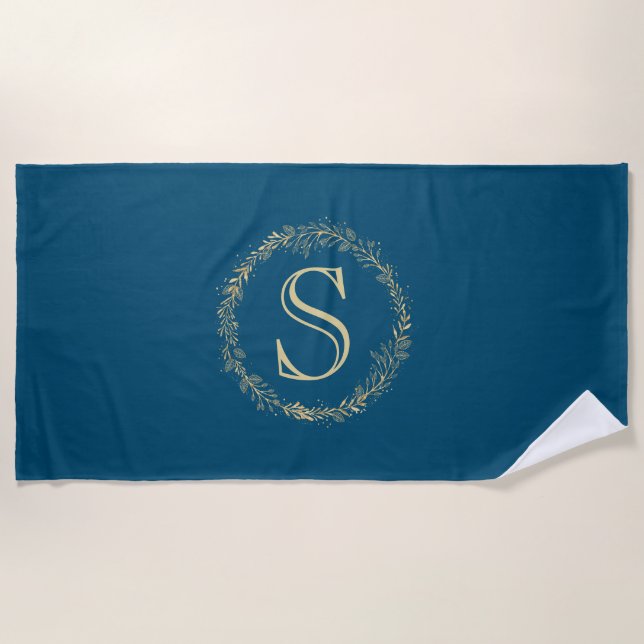 Monogram Gold Wreath Personalised Beach Towel (Front)
