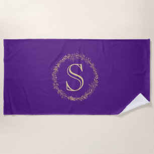 Monogram Gold Wreath Personalised Beach Towel
